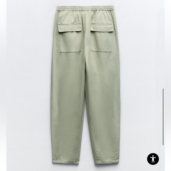 Zara pants drawstring ankle pull on green women small relex fit  new - Picture 3 of 9